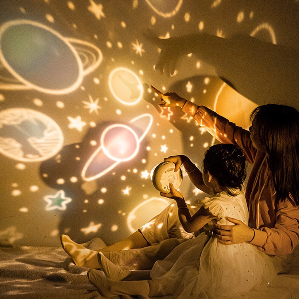 Star Moon Starry Sky Projector LED Night Light for Children Bedroom Decor Remote Control Rotating Baby Flashing Projection Lamp